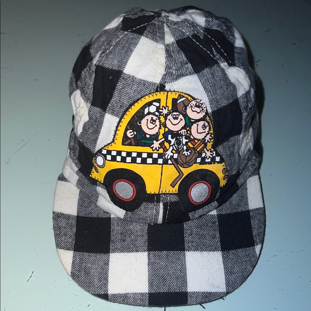 Zoodles Kids Checkered Hat with Yellow Taxie Cartoon Design